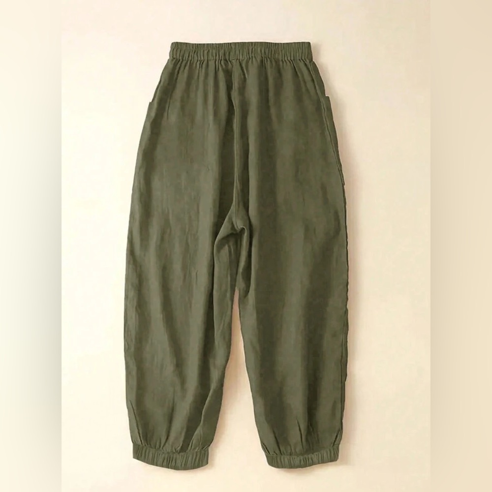 Casual Olive Green Drawstring Pants - Picture 2 of 4